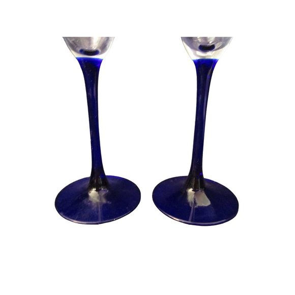 Cristal D'Arques Neptune Champagne Glass A Pair Cobalt Blue Stem Retired EUC - Picture 5 of 12
